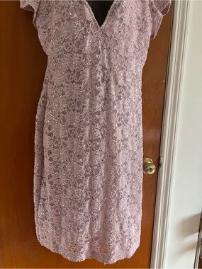 Connected Apparel Dusty Lavender Lace V-Neck Dress